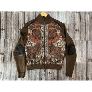 Etro Milano wool silk paisley elbows patch lamb leather bomber Jacket sz 46 NWOT